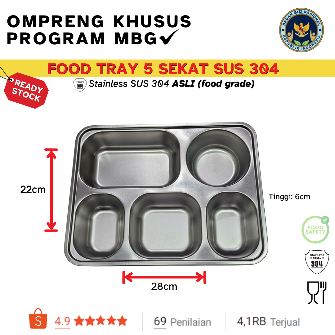 Banner spesifikasi Food Tray 5 Sekat SUS 304